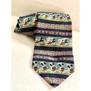 DISNEY STORE Silly Mickey Mouse Silk Tie Repetitive Stripe Pattern